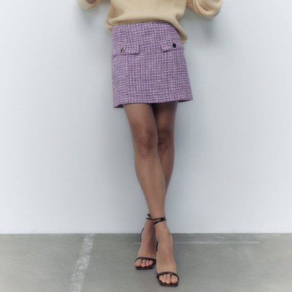 ★MARDI MERCREDI★TWEED A LINE SKIRT_PURPLE★ Zara | Skirts | New Zara Purple Tweed Textured Mini Skirt